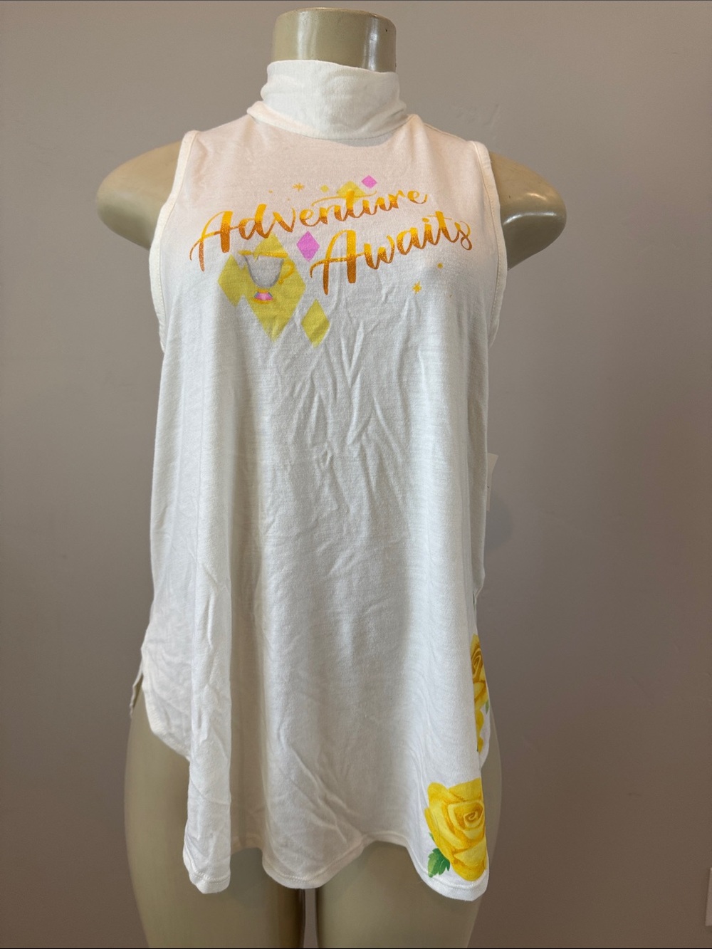 Disney Beauty & the Beast Adventure Awaits White Sleeveless Graphic Tank